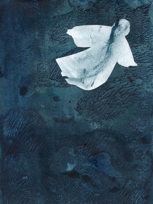 illustration of a ghost floating over a blue background